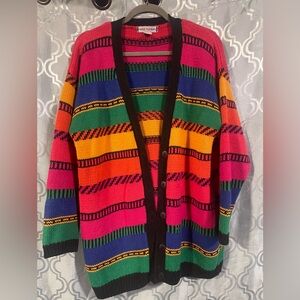 Vintage Reed Hunter Colorful Knit Cardigan Sweater, Women’s M Unique Pretty